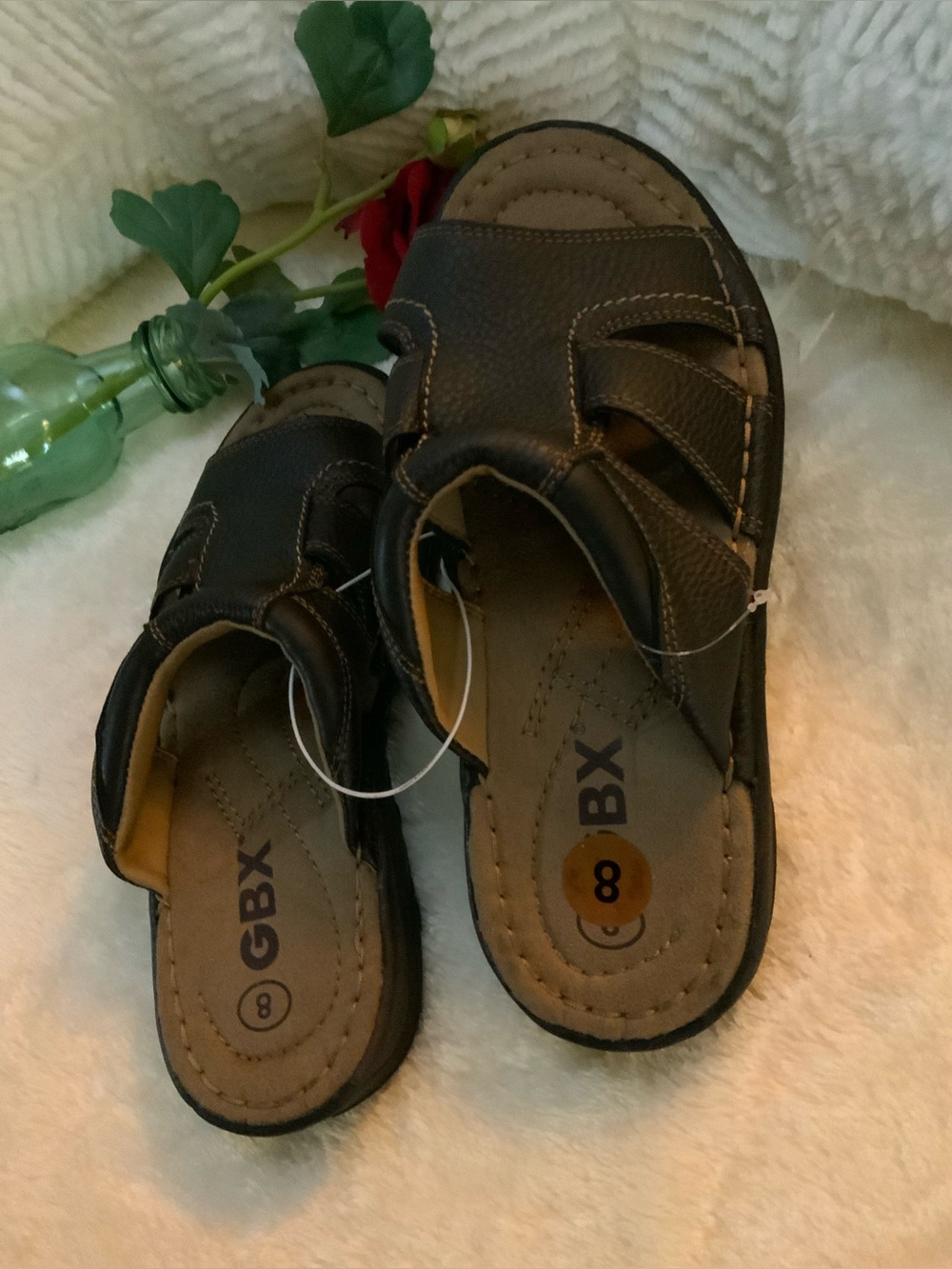 GBX Dark Brown Boys' Double-Strap Slide Sandals